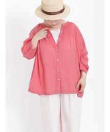 Samansa Mos2 | インドボイル七分袖ギャザーブラウス(シャツ/ブラウス)