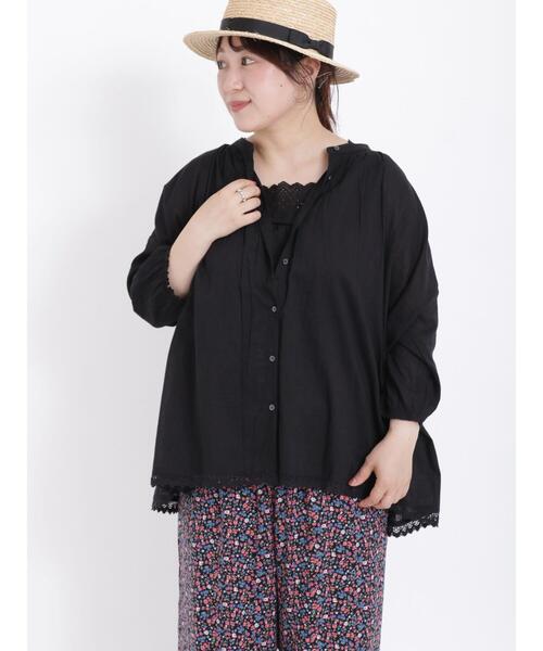 maison de soil◆７分袖ギャザーブラウス/2/コットン/BLK/首周りアタリ有 maison de soil(メゾンドソイル) / 7分袖ギャザーブラウス/2