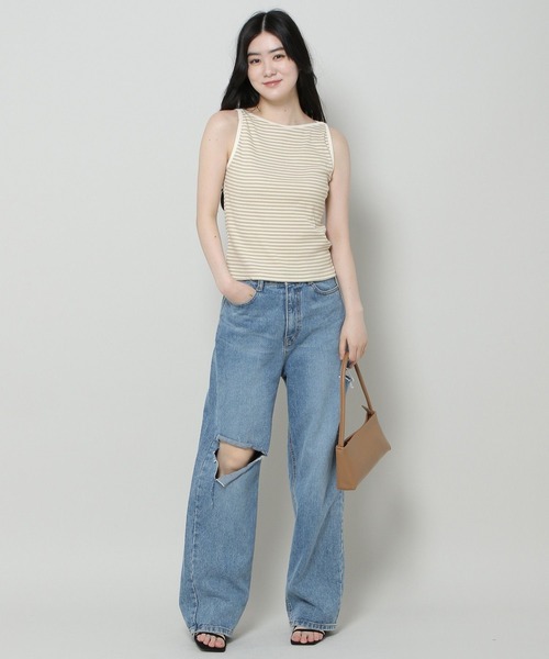 3.3 Field Trip （3.3フィールドトリップ）の「3.3 Field Trip／ボートネックノンスリブ 2965190（タンクトップ・レディース・ブラック/カーキ・FREE）」の3枚目の写真