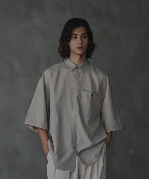 shiki tokyo（シキトウキョウ）の「Oversized Stitch Half Sleeve Shirt / オーバーサイズステッチハーフスリーブシャツ（シャツ/ブラウス・メンズ・ターコイズブルー/ライトグレー・SMALL/MEDIUM/LARGE）」の3枚目の写真