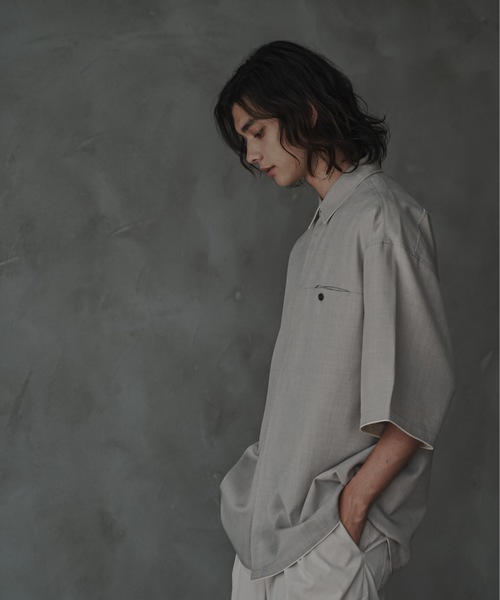 shiki tokyo（シキトウキョウ）の「Oversized Stitch Half Sleeve Shirt / オーバーサイズステッチハーフスリーブシャツ（シャツ/ブラウス・メンズ・ターコイズブルー/ライトグレー・SMALL/MEDIUM/LARGE）」の4枚目の写真