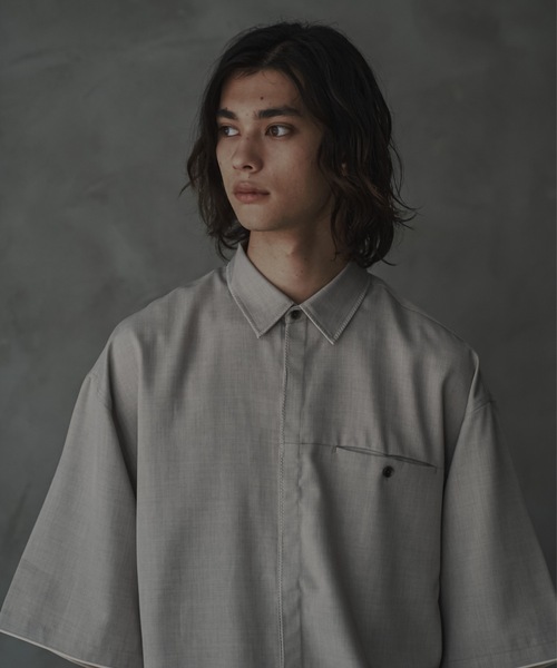 shiki tokyo（シキトウキョウ）の「Oversized Stitch Half Sleeve Shirt / オーバーサイズステッチハーフスリーブシャツ（シャツ/ブラウス・メンズ・ターコイズブルー/ライトグレー・SMALL/MEDIUM/LARGE）」の9枚目の写真