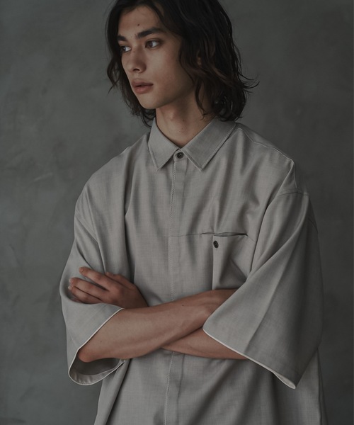 shiki tokyo（シキトウキョウ）の「Oversized Stitch Half Sleeve Shirt / オーバーサイズステッチハーフスリーブシャツ（シャツ/ブラウス・メンズ・ターコイズブルー/ライトグレー・SMALL/MEDIUM/LARGE）」の10枚目の写真