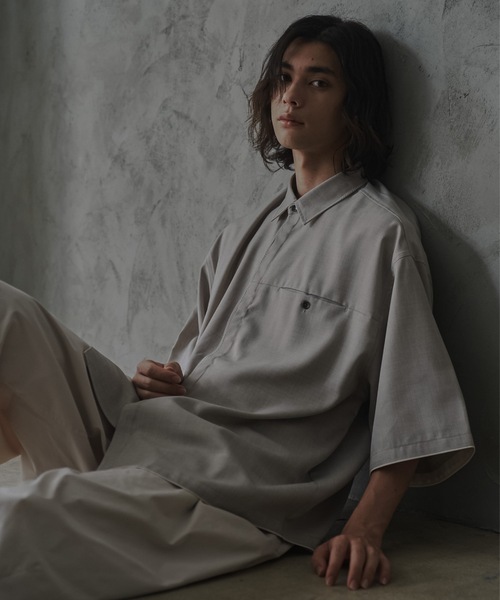 shiki tokyo（シキトウキョウ）の「Oversized Stitch Half Sleeve Shirt / オーバーサイズステッチハーフスリーブシャツ（シャツ/ブラウス・メンズ・ターコイズブルー/ライトグレー・SMALL/MEDIUM/LARGE）」の15枚目の写真
