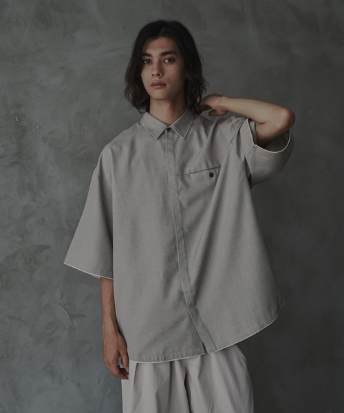 shiki tokyo（シキトウキョウ）の「Oversized Stitch Half Sleeve Shirt / オーバーサイズステッチハーフスリーブシャツ（シャツ/ブラウス・メンズ・ターコイズブルー/ライトグレー・SMALL/MEDIUM/LARGE）」の16枚目の写真