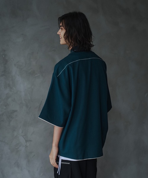 shiki tokyo（シキトウキョウ）の「Oversized Stitch Half Sleeve Shirt / オーバーサイズステッチハーフスリーブシャツ（シャツ/ブラウス・メンズ・ターコイズブルー/ライトグレー・SMALL/MEDIUM/LARGE）」の20枚目の写真