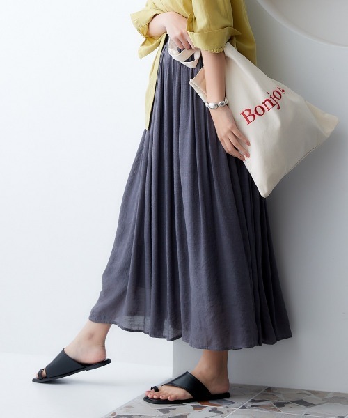 nissen（ニッセン）の「ふわり軽い楊柳スカート（マキシ丈）（スカート・レディース・ライラック/ブラック/グレー/バーガンディー/ホワイト/ピンク/グリーン/ライトグレー/ブラウン/ベージュ・S/M/L/LL）」の18枚目の写真