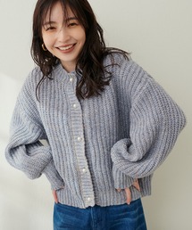 MIX片畦パール釦カーディガン