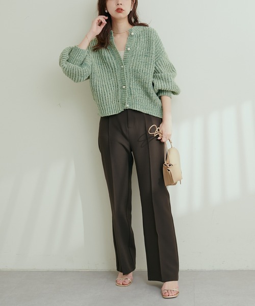 natural couture(ナチュラルクチュール)の「MIX片畦パール釦カーディガン(カーディガン/ボレロ・レディース・ブルー/グレイッシュベージュ/ピンク/チャコール/グリーン・FREE)」の11枚目の写真