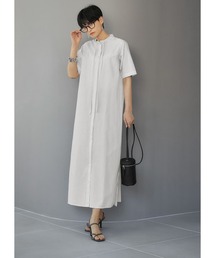 ストライプ柄リボンタイ半袖ワンピース