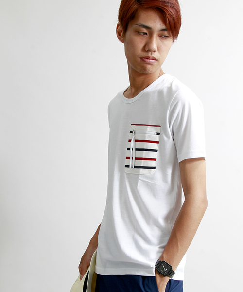 WEGO(ウィゴー)の「WEGO/ ファスナーボーダーポケットTシャツ(Tシャツ/カットソー・メンズ・ホワイト系その他/グレー/ホワイト・LARGE/MEDIUM)」の1枚目の写真