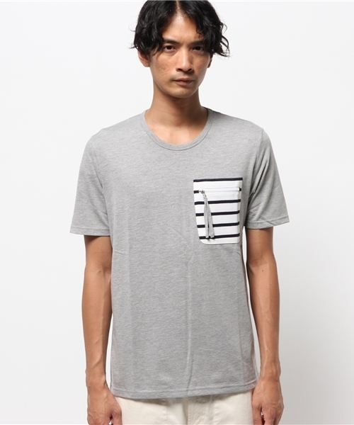 WEGO(ウィゴー)の「WEGO/ ファスナーボーダーポケットTシャツ(Tシャツ/カットソー・メンズ・ホワイト系その他/グレー/ホワイト・LARGE/MEDIUM)」の9枚目の写真