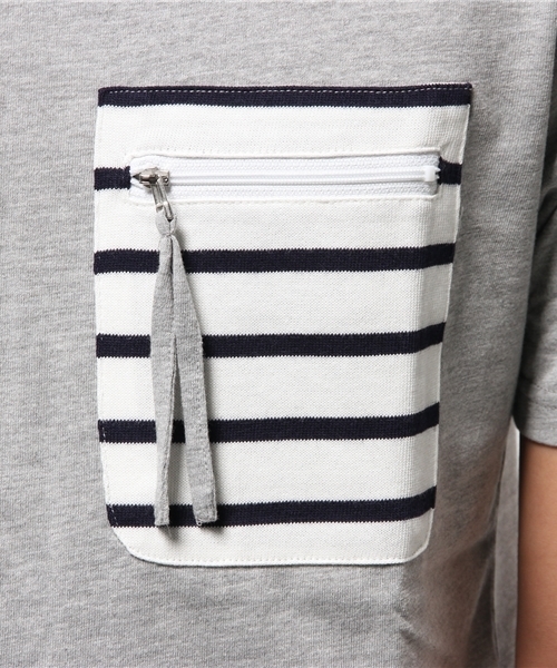 WEGO(ウィゴー)の「WEGO/ ファスナーボーダーポケットTシャツ(Tシャツ/カットソー・メンズ・ホワイト系その他/グレー/ホワイト・LARGE/MEDIUM)」の7枚目の写真