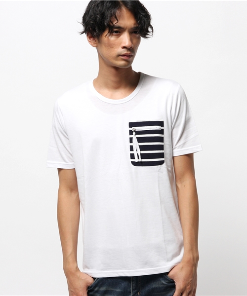 WEGO(ウィゴー)の「WEGO/ ファスナーボーダーポケットTシャツ(Tシャツ/カットソー・メンズ・ホワイト系その他/グレー/ホワイト・LARGE/MEDIUM)」の12枚目の写真