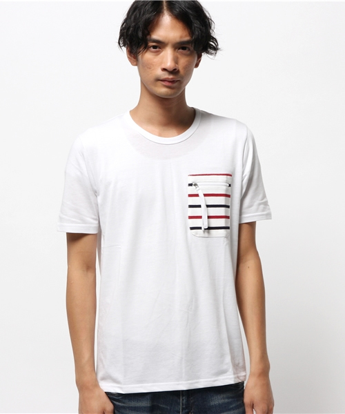 WEGO(ウィゴー)の「WEGO/ ファスナーボーダーポケットTシャツ(Tシャツ/カットソー・メンズ・ホワイト系その他/グレー/ホワイト・LARGE/MEDIUM)」の13枚目の写真