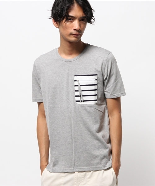 WEGO(ウィゴー)の「WEGO/ ファスナーボーダーポケットTシャツ(Tシャツ/カットソー・メンズ・ホワイト系その他/グレー/ホワイト・LARGE/MEDIUM)」の14枚目の写真