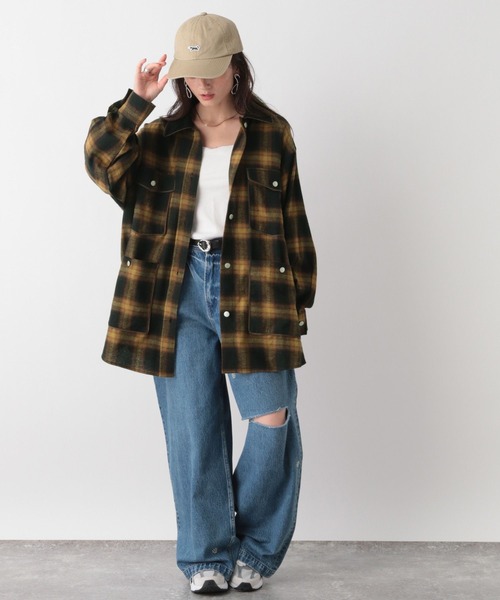 RAGEBLUE(レイジブルー)の「オンブレチェックシャツブルゾン(シャツ/ブラウス・レディース・レッド系/ブルー・FREE)」の6枚目の写真