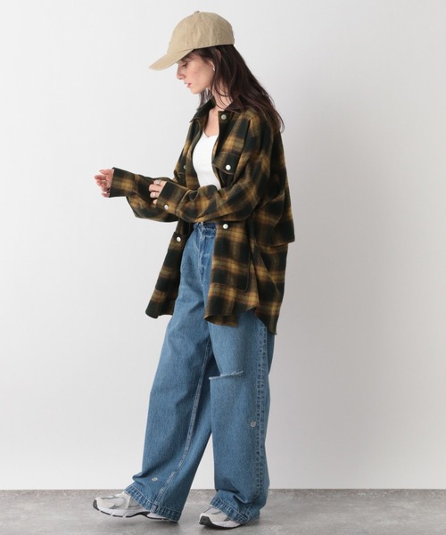 RAGEBLUE(レイジブルー)の「オンブレチェックシャツブルゾン(シャツ/ブラウス・レディース・レッド系/ブルー・FREE)」の8枚目の写真