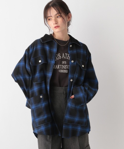 RAGEBLUE(レイジブルー)の「オンブレチェックシャツブルゾン(シャツ/ブラウス・レディース・レッド系/ブルー・FREE)」の15枚目の写真