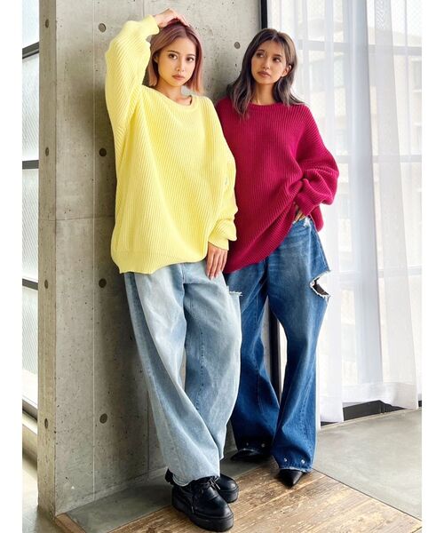 GYDA（ジェイダ）の「ベーシックソフトニットトップス（ニット/セーター・レディース・ライトブルー/ピンク/イエロー/アイボリー・FREE）」の13枚目の写真