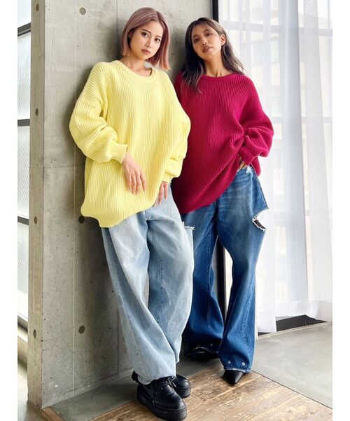 GYDA（ジェイダ）の「ベーシックソフトニットトップス（ニット/セーター・レディース・ライトブルー/ピンク/イエロー/アイボリー・FREE）」の7枚目の写真