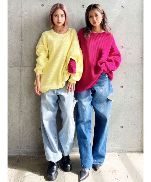 GYDA（ジェイダ）の「ベーシックソフトニットトップス（ニット/セーター・レディース・ライトブルー/ピンク/イエロー/アイボリー・FREE）」の15枚目の写真