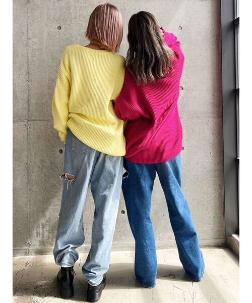 GYDA（ジェイダ）の「ベーシックソフトニットトップス（ニット/セーター・レディース・ライトブルー/ピンク/イエロー/アイボリー・FREE）」の11枚目の写真