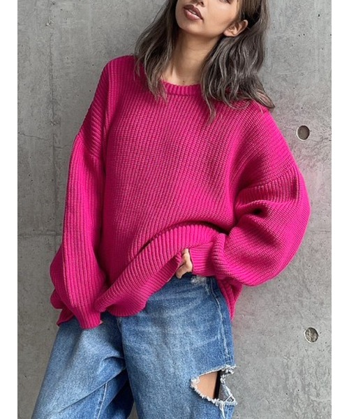 GYDA（ジェイダ）の「ベーシックソフトニットトップス（ニット/セーター・レディース・ライトブルー/ピンク/イエロー/アイボリー・FREE）」の4枚目の写真