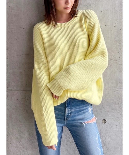 GYDA（ジェイダ）の「ベーシックソフトニットトップス（ニット/セーター・レディース・ライトブルー/ピンク/イエロー/アイボリー・FREE）」の3枚目の写真