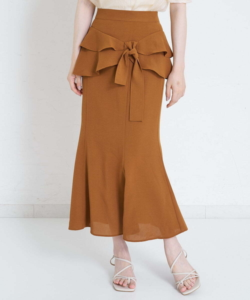 A de a.v.v（アードアー・ヴェ・ヴェ）の「ラッフルリボンマーメイドスカート（スカート・レディース・グリーン/サンドベージュ/ブラック・36/38）」の2枚目の写真