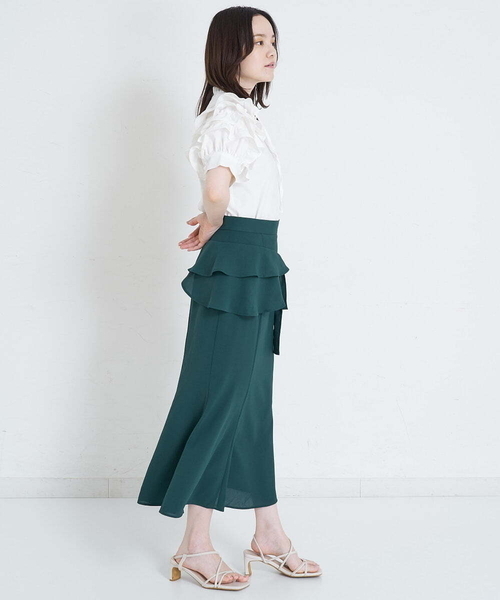 A de a.v.v（アードアー・ヴェ・ヴェ）の「ラッフルリボンマーメイドスカート（スカート・レディース・グリーン/サンドベージュ/ブラック・36/38）」の6枚目の写真
