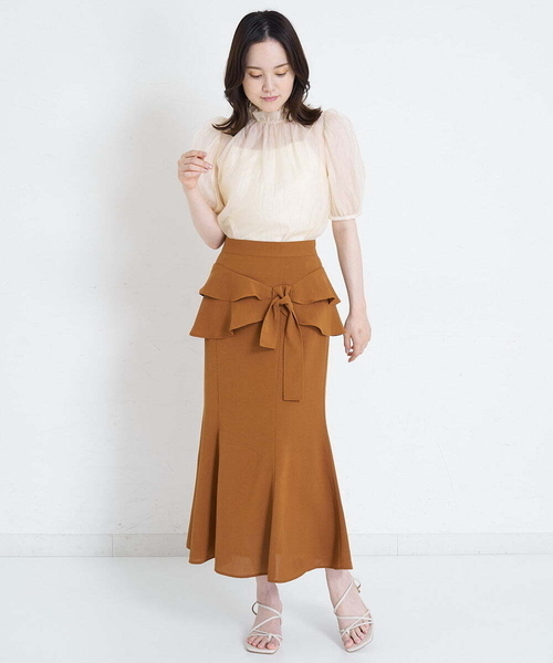 A de a.v.v（アードアー・ヴェ・ヴェ）の「ラッフルリボンマーメイドスカート（スカート・レディース・グリーン/サンドベージュ/ブラック・36/38）」の7枚目の写真