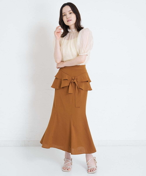 A de a.v.v（アードアー・ヴェ・ヴェ）の「ラッフルリボンマーメイドスカート（スカート・レディース・グリーン/サンドベージュ/ブラック・36/38）」の8枚目の写真