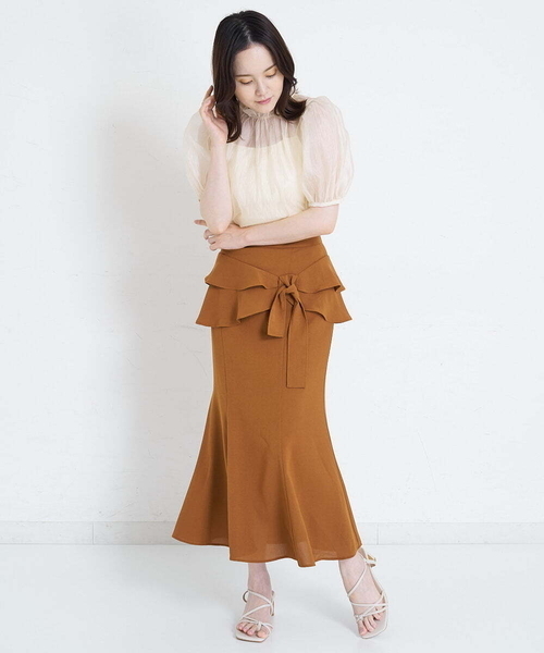 A de a.v.v（アードアー・ヴェ・ヴェ）の「ラッフルリボンマーメイドスカート（スカート・レディース・グリーン/サンドベージュ/ブラック・36/38）」の9枚目の写真