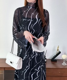 インナーキャミ付きメロウシーズルメッシュシアーロングワンピース