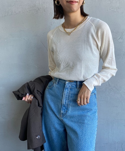 HANES（ヘインズ）の「[HANES/ヘインズ] UNDIES サーマルクルーネックカットソー（Tシャツ/カットソー・レディース・オフホワイト/ブラック/ヘザーグレー/ブラウン・F）」の9枚目の写真