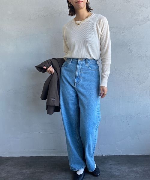 HANES（ヘインズ）の「[HANES/ヘインズ] UNDIES サーマルクルーネックカットソー（Tシャツ/カットソー・レディース・オフホワイト/ブラック/ヘザーグレー/ブラウン・F）」の11枚目の写真