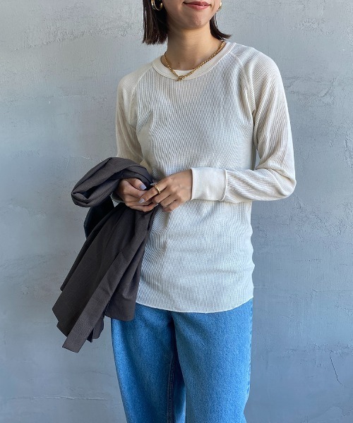 HANES（ヘインズ）の「[HANES/ヘインズ] UNDIES サーマルクルーネックカットソー（Tシャツ/カットソー・レディース・オフホワイト/ブラック/ヘザーグレー/ブラウン・F）」の16枚目の写真