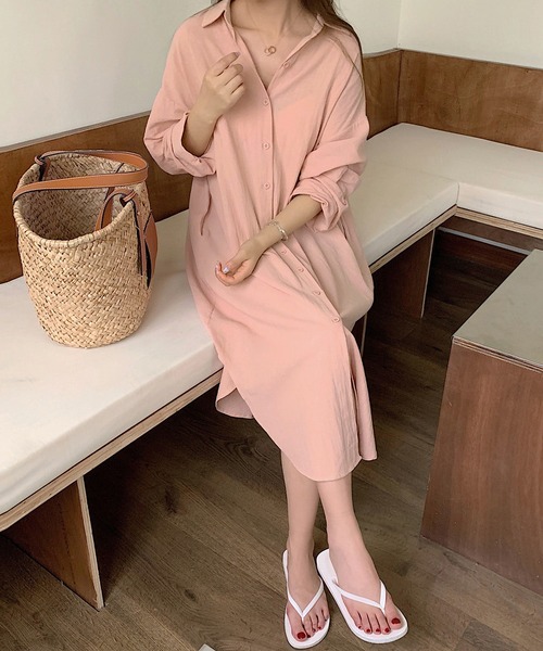 MAISON DE THERESE(メゾン ド テレーズ)の「ゆったりシャツワンピース(シャツワンピース・レディース・ブラック/Brick/ホワイト/ブラウン/ベージュ/カーキ/ブルー/ピンク・M)」の7枚目の写真