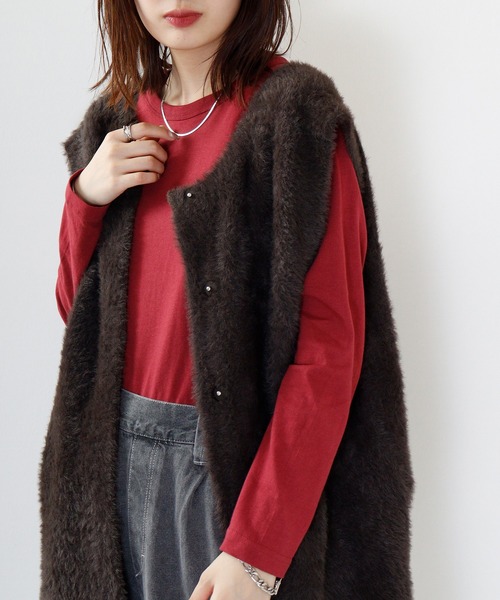 FUNALIVE（ファンアライブ）の「PAGE ONE コットン天竺長袖Ｔシャツ（Tシャツ/カットソー・レディース・オフホワイト/バーガンディー/ブラック/杢グレー/カーキ・L/LL/M）」の5枚目の写真