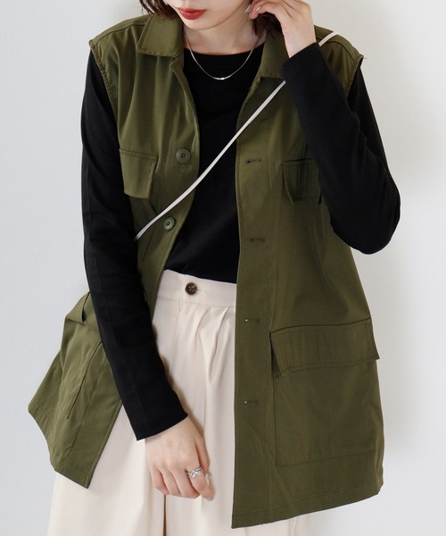 FUNALIVE（ファンアライブ）の「PAGE ONE コットン天竺長袖Ｔシャツ（Tシャツ/カットソー・レディース・オフホワイト/バーガンディー/ブラック/杢グレー/カーキ・L/LL/M）」の7枚目の写真