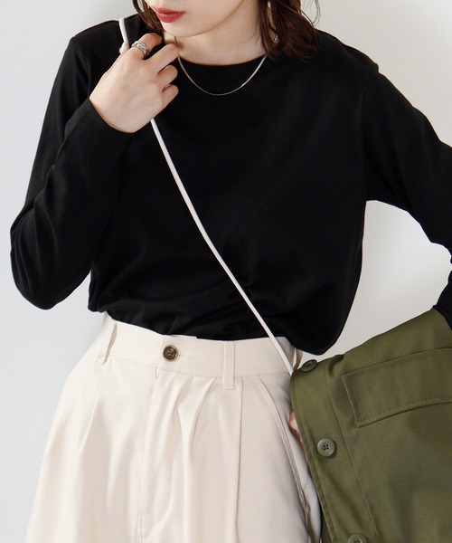 FUNALIVE（ファンアライブ）の「PAGE ONE コットン天竺長袖Ｔシャツ（Tシャツ/カットソー・レディース・オフホワイト/バーガンディー/ブラック/杢グレー/カーキ・L/LL/M）」の8枚目の写真