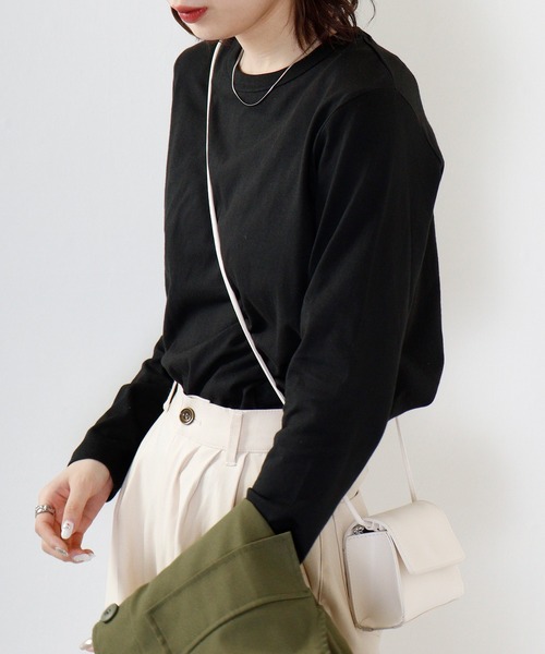 FUNALIVE（ファンアライブ）の「PAGE ONE コットン天竺長袖Ｔシャツ（Tシャツ/カットソー・レディース・オフホワイト/バーガンディー/ブラック/杢グレー/カーキ・L/LL/M）」の10枚目の写真