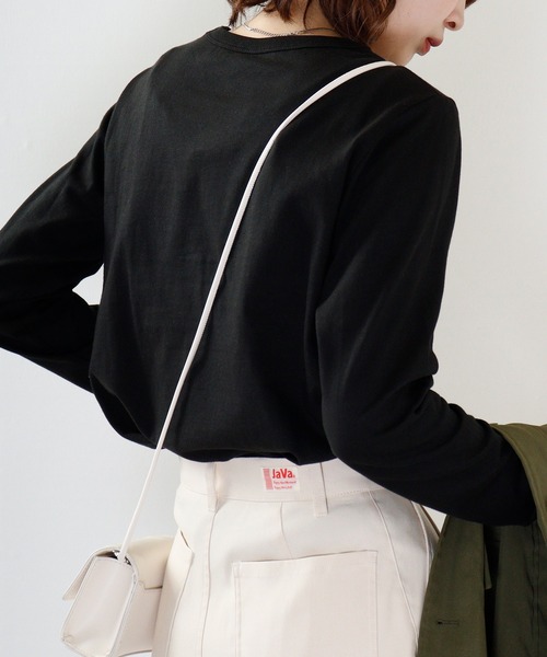 FUNALIVE（ファンアライブ）の「PAGE ONE コットン天竺長袖Ｔシャツ（Tシャツ/カットソー・レディース・オフホワイト/バーガンディー/ブラック/杢グレー/カーキ・L/LL/M）」の11枚目の写真