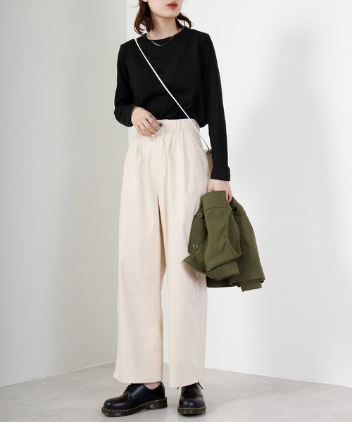 FUNALIVE（ファンアライブ）の「PAGE ONE コットン天竺長袖Ｔシャツ（Tシャツ/カットソー・レディース・オフホワイト/バーガンディー/ブラック/杢グレー/カーキ・L/LL/M）」の12枚目の写真