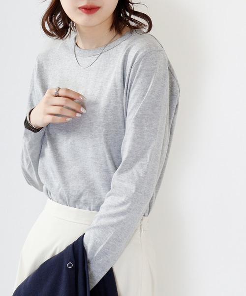 FUNALIVE（ファンアライブ）の「PAGE ONE コットン天竺長袖Ｔシャツ（Tシャツ/カットソー・レディース・オフホワイト/バーガンディー/ブラック/杢グレー/カーキ・L/LL/M）」の17枚目の写真