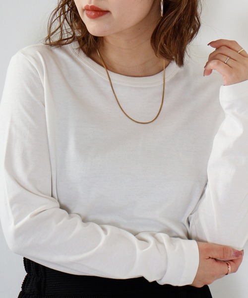 FUNALIVE（ファンアライブ）の「PAGE ONE コットン天竺長袖Ｔシャツ（Tシャツ/カットソー・レディース・オフホワイト/バーガンディー/ブラック/杢グレー/カーキ・L/LL/M）」の21枚目の写真