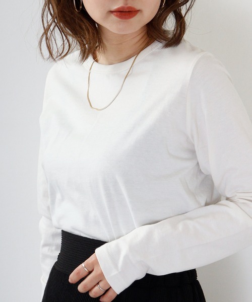 FUNALIVE（ファンアライブ）の「PAGE ONE コットン天竺長袖Ｔシャツ（Tシャツ/カットソー・レディース・オフホワイト/バーガンディー/ブラック/杢グレー/カーキ・L/LL/M）」の22枚目の写真