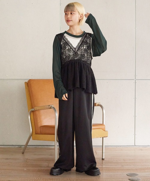 w closet（ダブルクローゼット）の「シアーラグランロングスリーブTシャツ（Tシャツ/カットソー・レディース・グレー/オフホワイト/ピンク・FREE）」の4枚目の写真