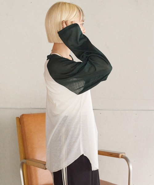 w closet（ダブルクローゼット）の「シアーラグランロングスリーブTシャツ（Tシャツ/カットソー・レディース・グレー/オフホワイト/ピンク・FREE）」の5枚目の写真